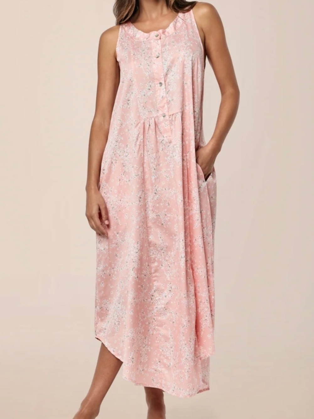 Papinelle Cheri Blossom Panel Front Maxi Nightgown Pink S